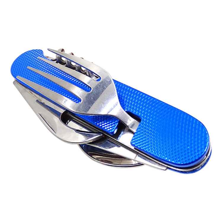 6-in-1 Stainless Steel Travel / Camping Folding Cutlery Set, Spoon + Fork + Knife + Bottle Opener Set