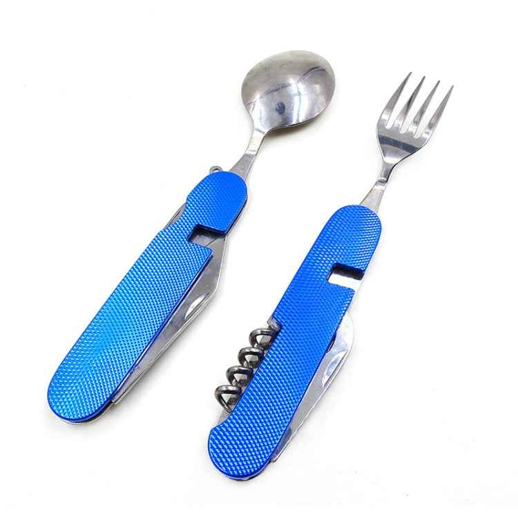6-in-1 Stainless Steel Travel / Camping Folding Cutlery Set, Spoon + Fork + Knife + Bottle Opener Set
