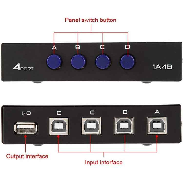 FENGJIE FJ-IA4B-C 4 Ports High Speed USB 2.0 Key-Press Switcher Share Switch Box for PC Computer Scanner Printer