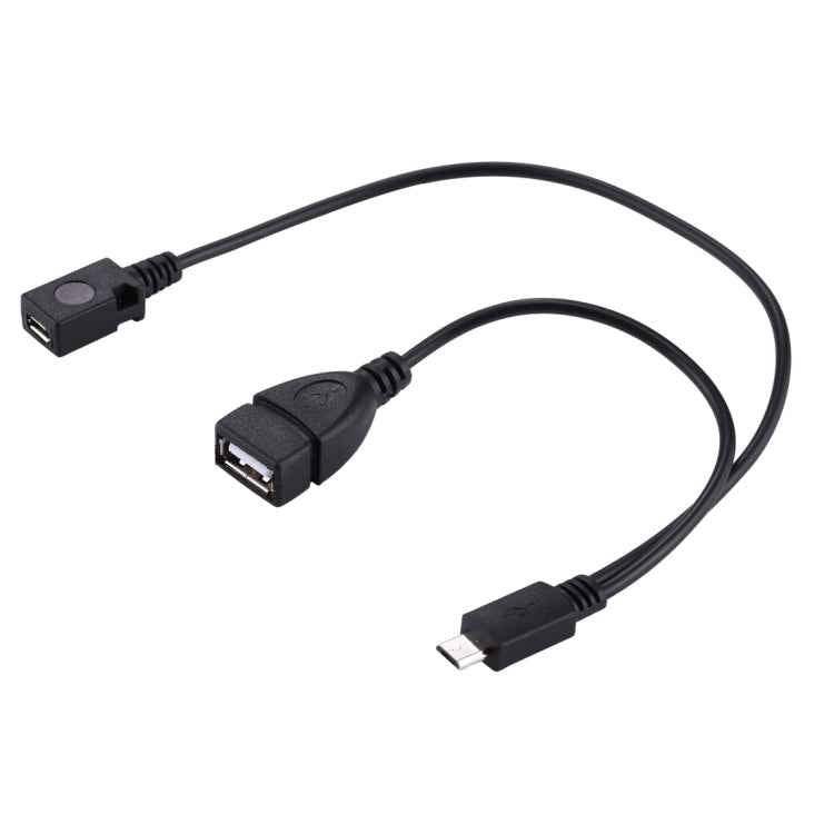 USB 2.0 Micro-B Male to USB 2.0 Micro-B Female Male & USB 2.0 Female Y Splitter OTG Cable, Length: 19 / 30cm