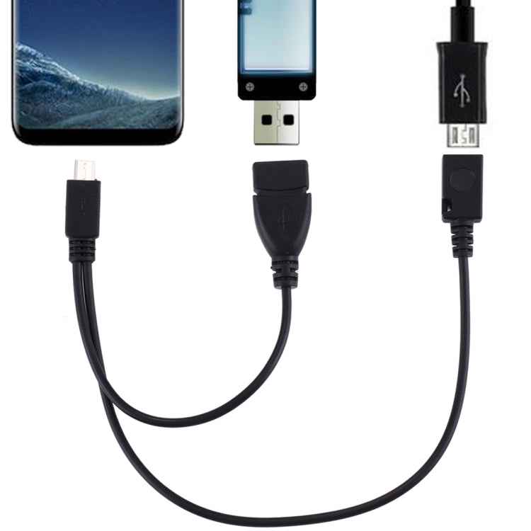 USB 2.0 Micro-B Male to USB 2.0 Micro-B Female Male & USB 2.0 Female Y Splitter OTG Cable, Length: 19 / 30cm