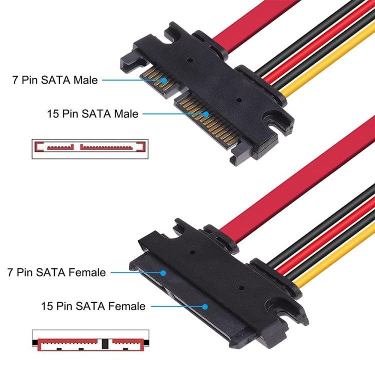 15 + 7 Pin Serial ATA Male to Female Data Power Extension Cable for SATA HDD, Length: 50cm, S-PC-0638, S-PC-0638A