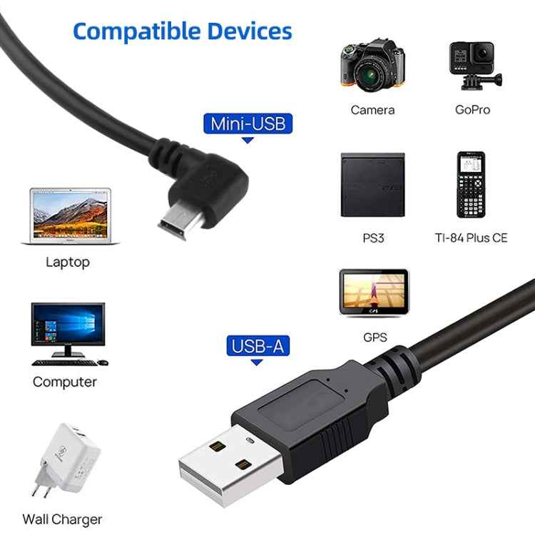 90 Degree Mini USB Male to USB 2.0 AM Adapter Cable, Length: 25cm