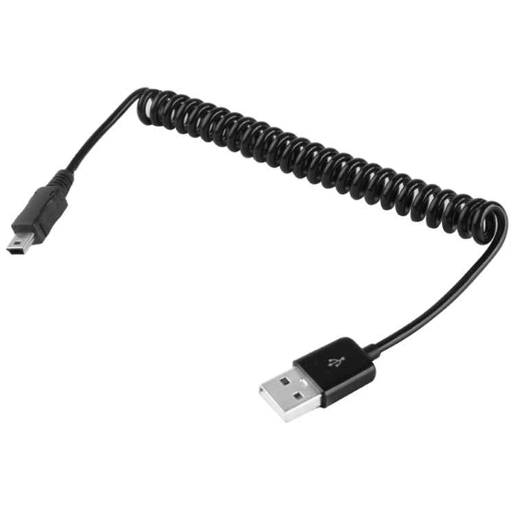 Mini 5-pin USB to USB 2.0 AM Coiled Cable / Spring Cable, Length: 25cm (can be extended up to 80cm)