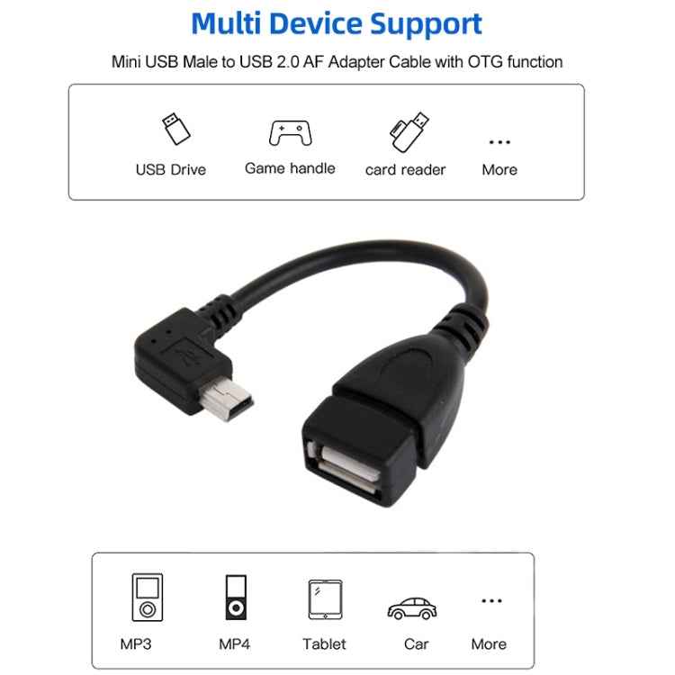 90 Degree Mini USB Male to USB 2.0 AF Adapter Cable with OTG Function, Length: 13cm