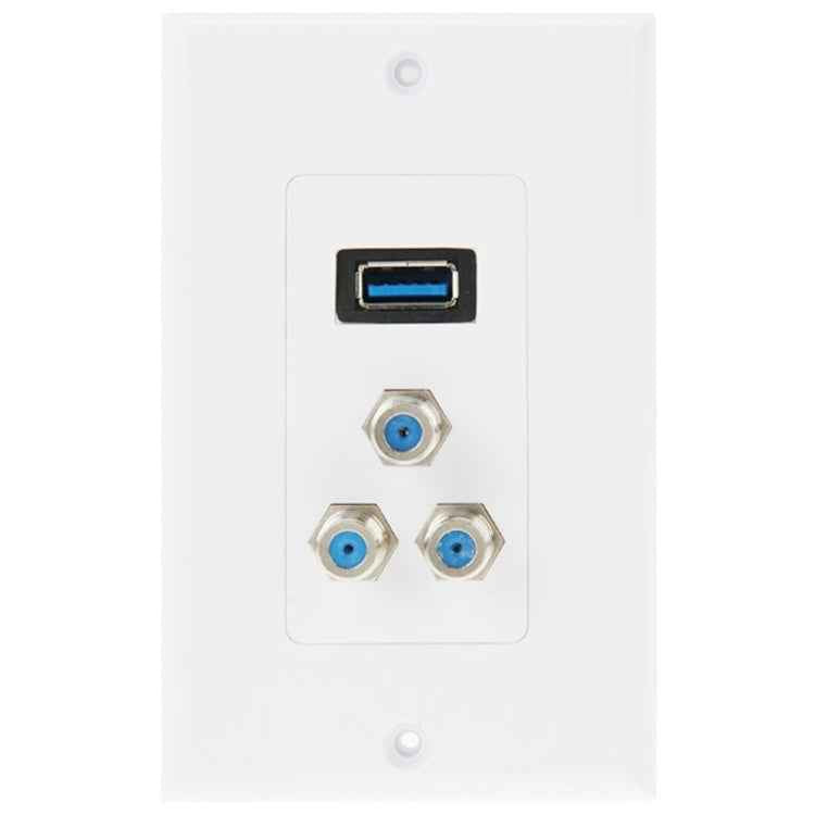 USB 3.0 Female Plug + 3 F Female Plugs Wall Plate Panel