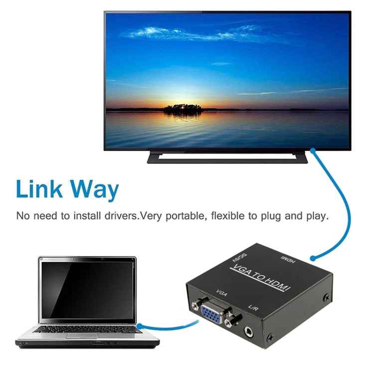 HD 1080P HDMI Mini VGA to HDMI Scaler Box Audio Video Digital Converter Adapter for PC / HDTV