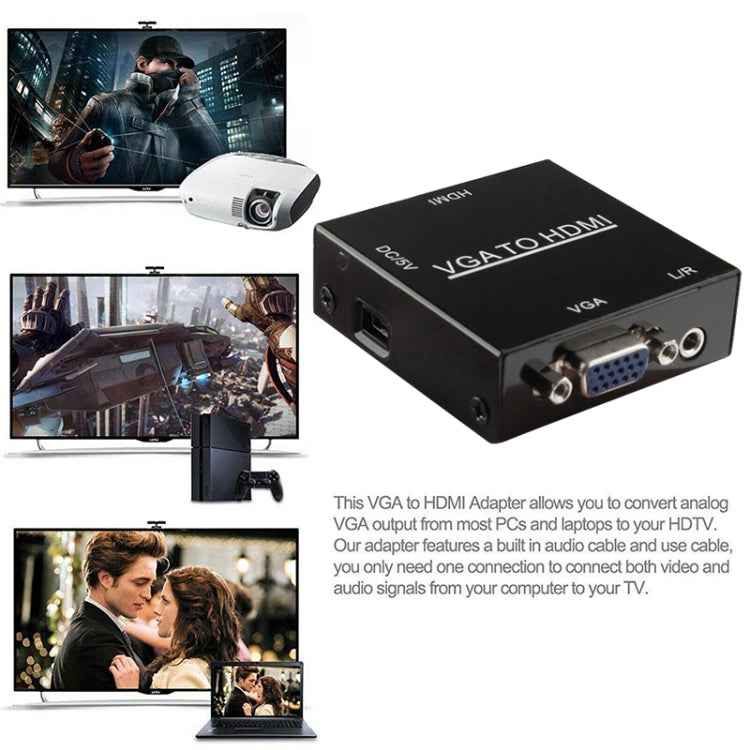 HD 1080P HDMI Mini VGA to HDMI Scaler Box Audio Video Digital Converter Adapter for PC / HDTV