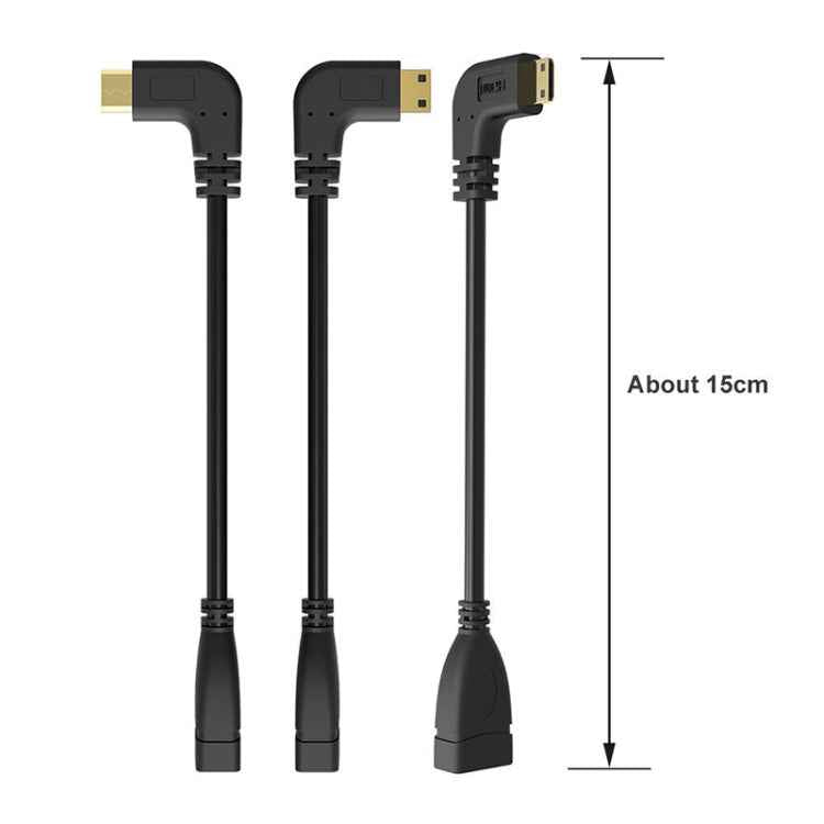 16cm Gold Plated Mini HDMI Male to HDMI 19 Pin Female Cable, 90 Degree Right Angle