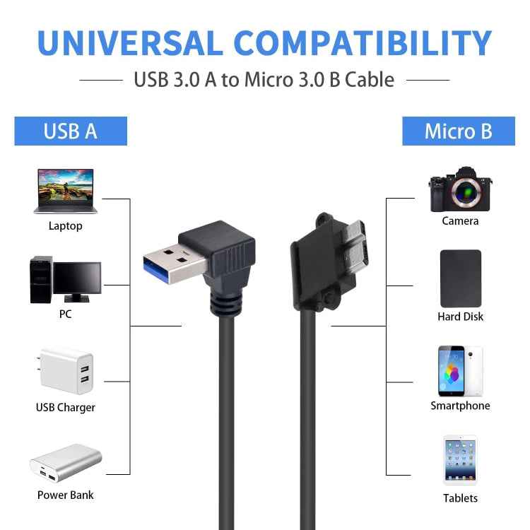 90 Degree USB 3.0 to Micro 3.0 Data Cable for Galaxy Note III / N9000, Length: 26cm