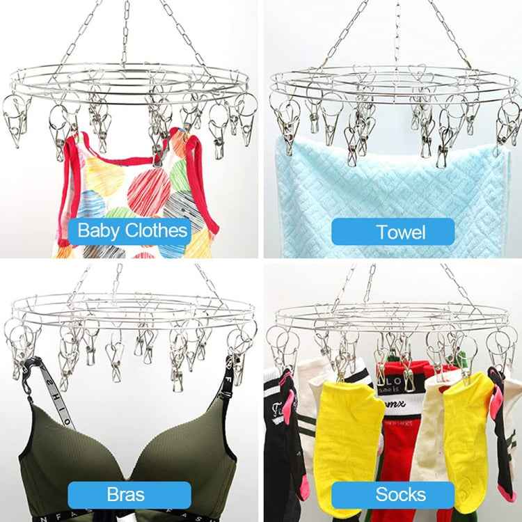 Round Stainless Steel Clothes Clip Hanger with 20 Clips