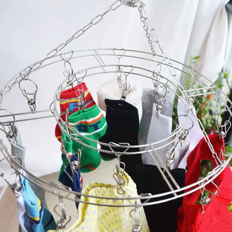 Round Stainless Steel Clothes Clip Hanger with 20 Clips