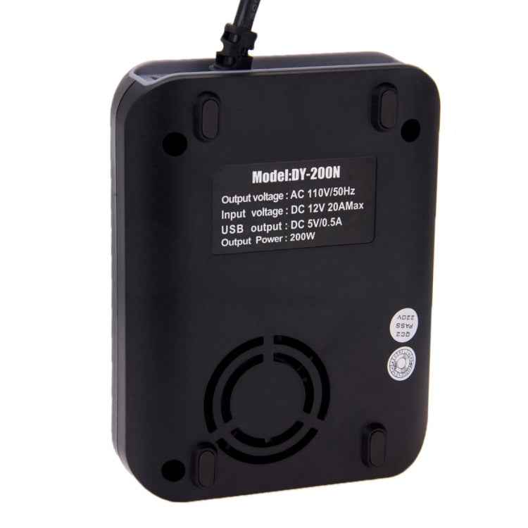 DY-200N, 200W DC 12V to AC Car Power Inverter with 500mA USB Port & EU / US Power Socket