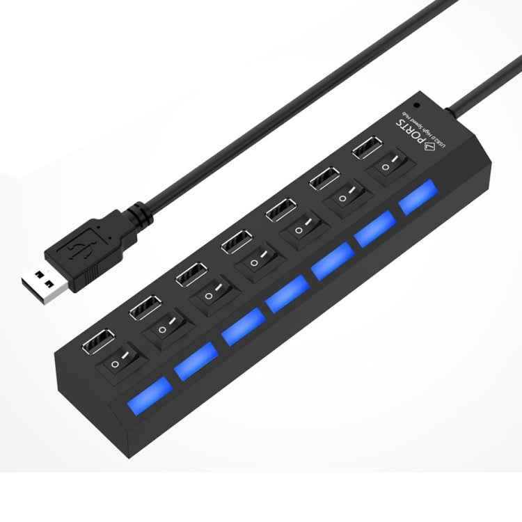 7 Ports USB Hub 2.0 USB Splitter High Speed 480Mbps with ON/OFF Switch / 7 LEDs