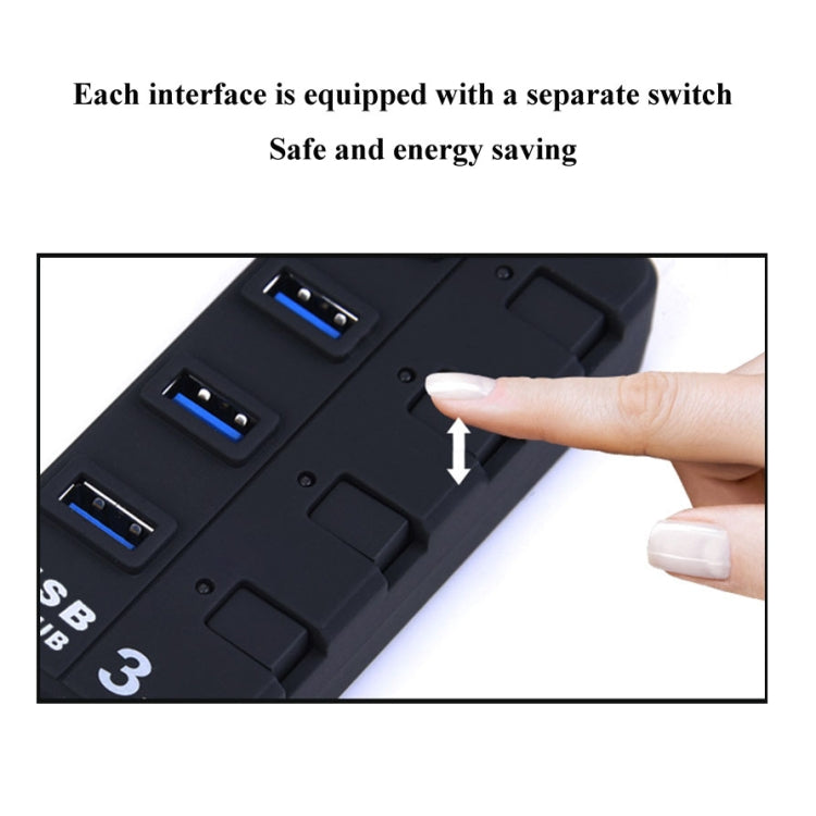 7 Ports USB 3.0 Hub with Individual Switches for each Data Transfer Ports, 7 Ports (Black)