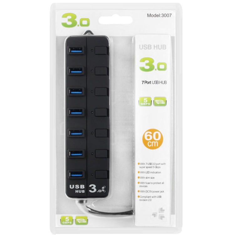 7 Ports USB 3.0 Hub with Individual Switches for each Data Transfer Ports, 7 Ports (Black)