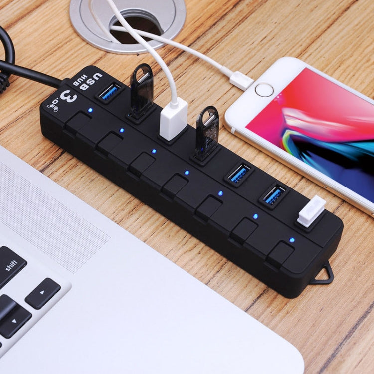 7 Ports USB 3.0 Hub with Individual Switches for each Data Transfer Ports, 7 Ports (Black)