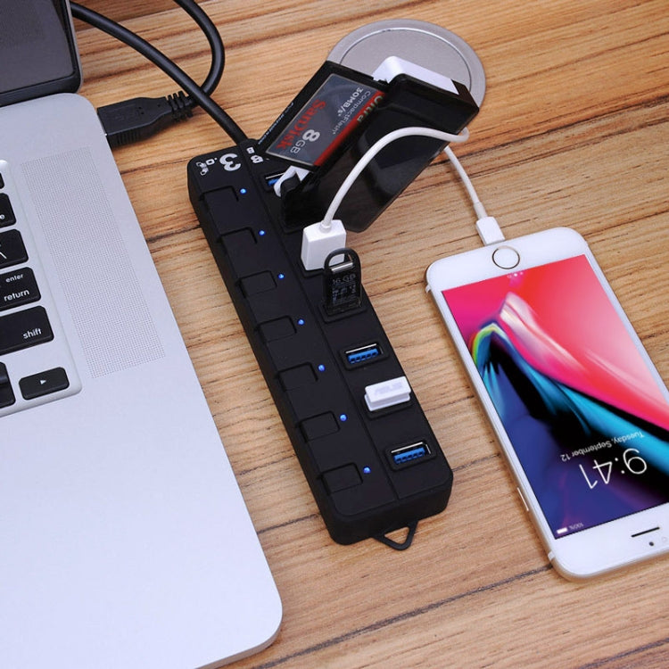 7 Ports USB 3.0 Hub with Individual Switches for each Data Transfer Ports, 7 Ports (Black)