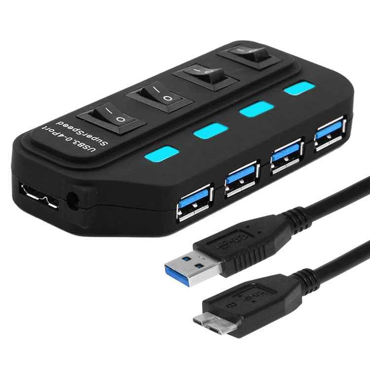4 Ports USB 3.0 Hub with Individual Switches for each Data Transfer Ports