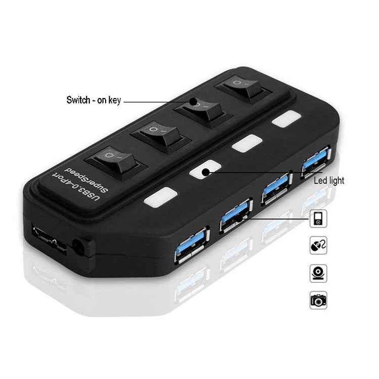 4 Ports USB 3.0 Hub with Individual Switches for each Data Transfer Ports
