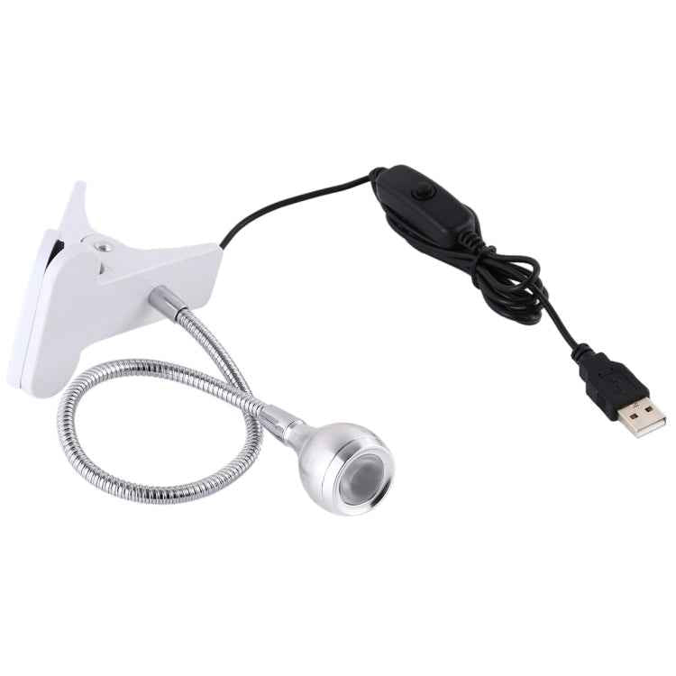 3W 360 Degree Rotation USB Metal Flexible Neck LED Light with Switch & Clip (Warm White Light Silver)