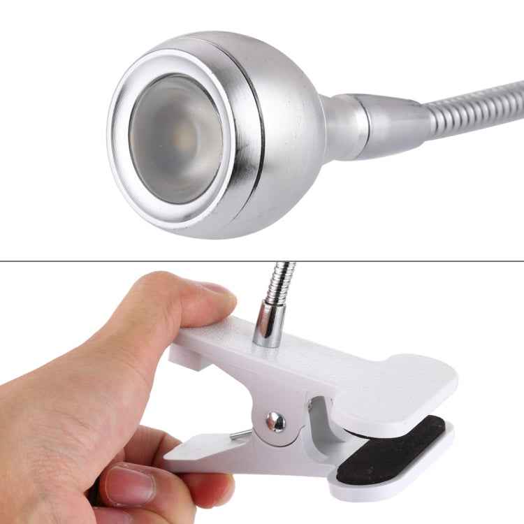 3W 360 Degree Rotation USB Metal Flexible Neck LED Light with Switch & Clip (Warm White Light Silver)