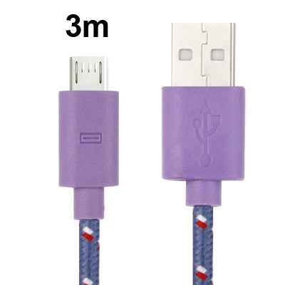 Nylon Netting Style Micro 5 Pin USB Data Transfer / Charge Cable, Length: 3m