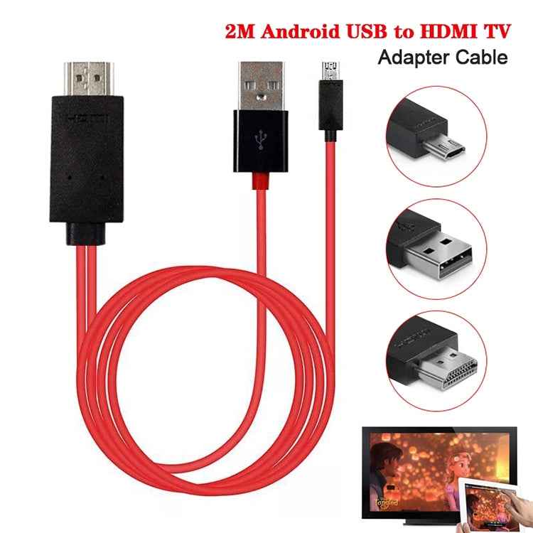 2m Full HD 1080P Micro USB MHL + USB Connector to HDMI Adapter HDTV Adapter Converter Cable