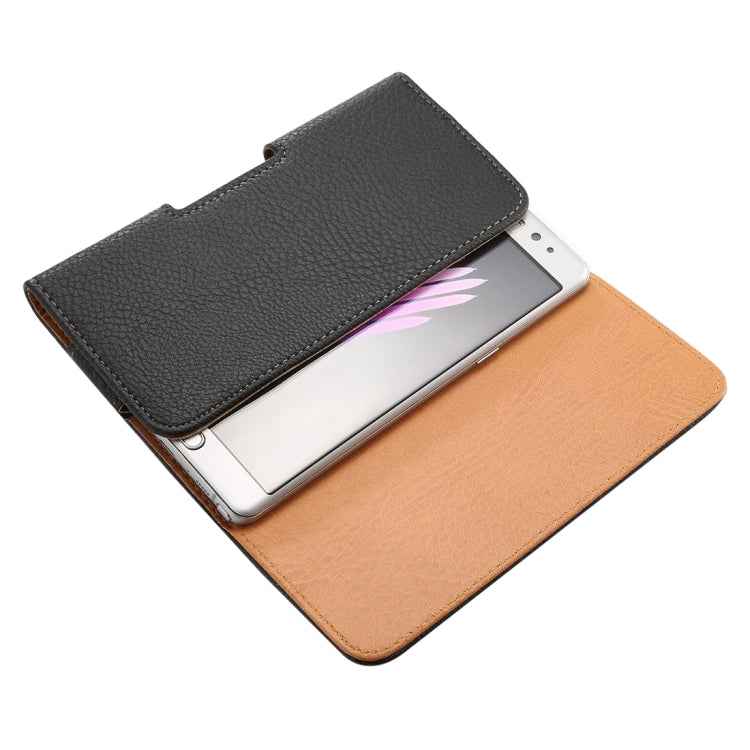 5.7 inch Litchi Texture Vertical Flip Thwartwise Leather Case / Waist Bag for Galaxy S8+ / S9+ / Note 8, iPhone 8 Plus / 7 Plus(Black)