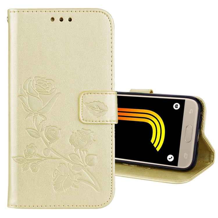 For Galaxy J3 (2017) / J330 (EU Version) Roses Pressed Flower Pattern Horizontal Flip Leather Case with Holder & Card Slots & Wallet