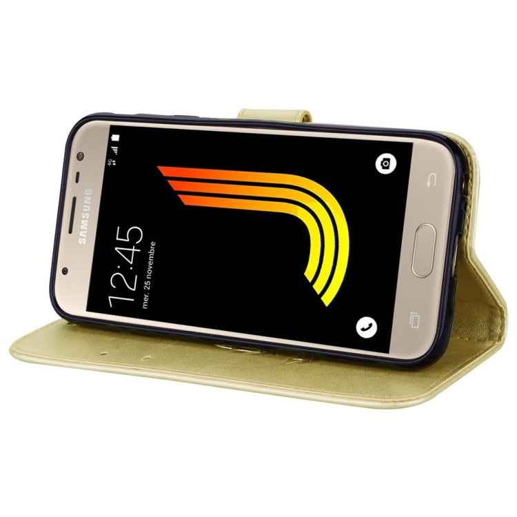 For Galaxy J3 (2017) / J330 (EU Version) Roses Pressed Flower Pattern Horizontal Flip Leather Case with Holder & Card Slots & Wallet