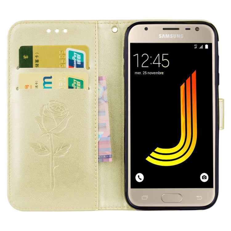 For Galaxy J3 (2017) / J330 (EU Version) Roses Pressed Flower Pattern Horizontal Flip Leather Case with Holder & Card Slots & Wallet