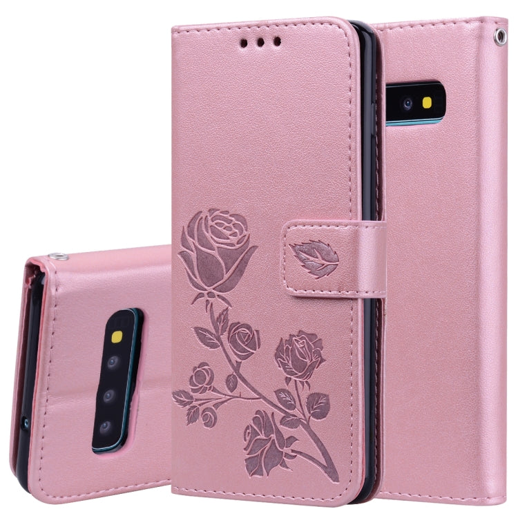 Rose Embossed Horizontal Flip PU Leather Case for Galaxy S10 Plus, with Holder & Card Slots & Wallet