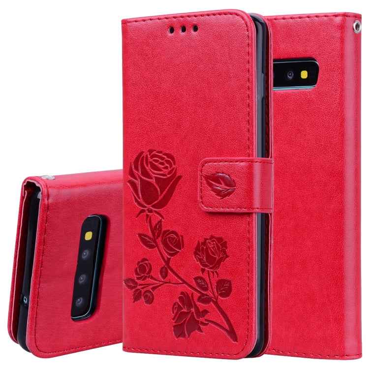 Rose Embossed Horizontal Flip PU Leather Case for Galaxy S10, with Holder & Card Slots & Wallet