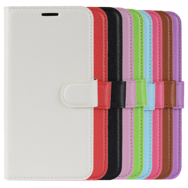 Étui à rabat horizontal en cuir pour Galaxy A6+ 2018, texture litchi, avec support, emplacements pour cartes et portefeuille