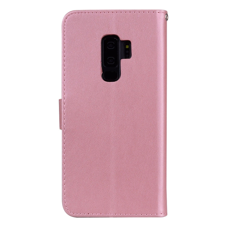 Étui à rabat horizontal en cuir PU écologique avec support, emplacements pour cartes et portefeuille, motif rose gaufré, pour Galaxy S9+, Samsung Galaxy S9+