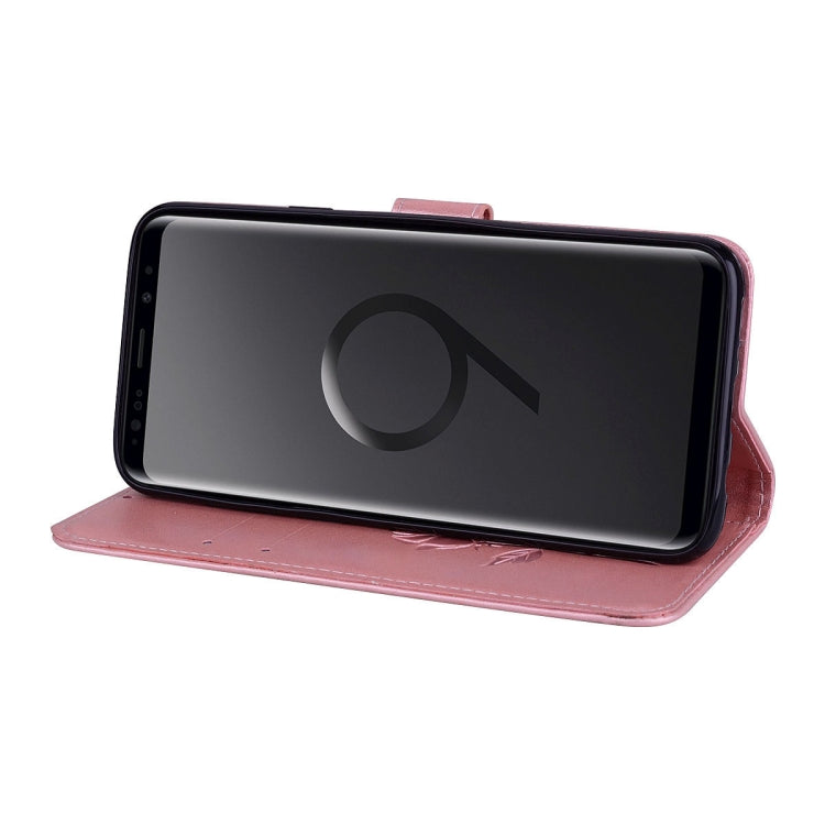 Étui à rabat horizontal en cuir PU écologique avec support, emplacements pour cartes et portefeuille, motif rose gaufré, pour Galaxy S9+, Samsung Galaxy S9+