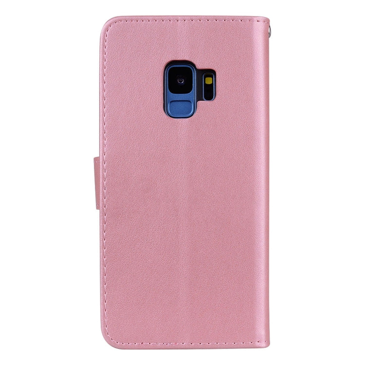 Funda de piel sintética con tapa horizontal, con relieve rosa, con ranuras para tarjetas y billetera para Galaxy S9