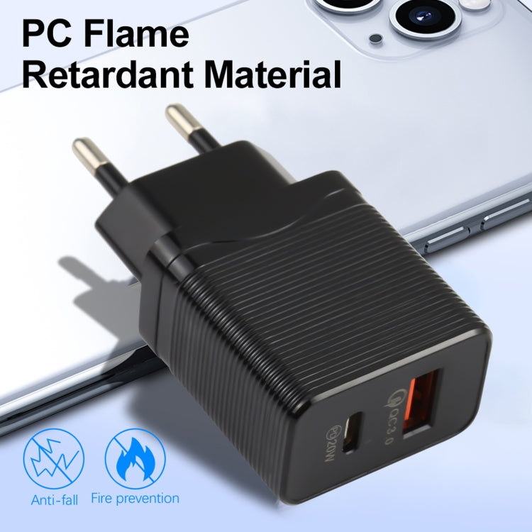 LZ-728 QC 3.0 USB + PD 20W USB-C / Type-C Fast Travel Charger, EU Plug, EU Plug