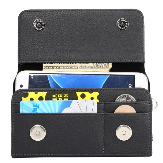 Funda universal de piel sintética con textura de lichi, con tapa vertical, ranuras para tarjetas y cordón de 15 cm para Galaxy S7 Edge, S7 Edge, S6 Edge, S6 Edge, Huawei P9, P9 Lite, P9 Plus, Sony Xperia Z5 y Xiaomi Redmi 4. Tamaño: 15,5 x 8 x 1,8 cm.