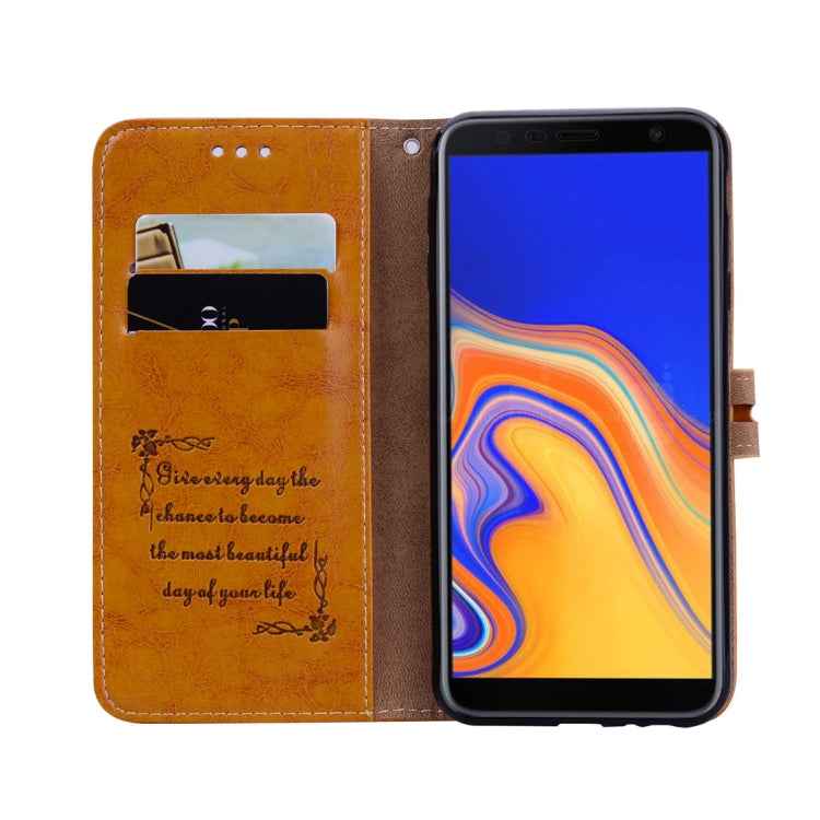 Business Style Oil Wax Texture Horizontal Flip Leather Case for Galaxy J4+, with Holder & Card Slots & Wallet
