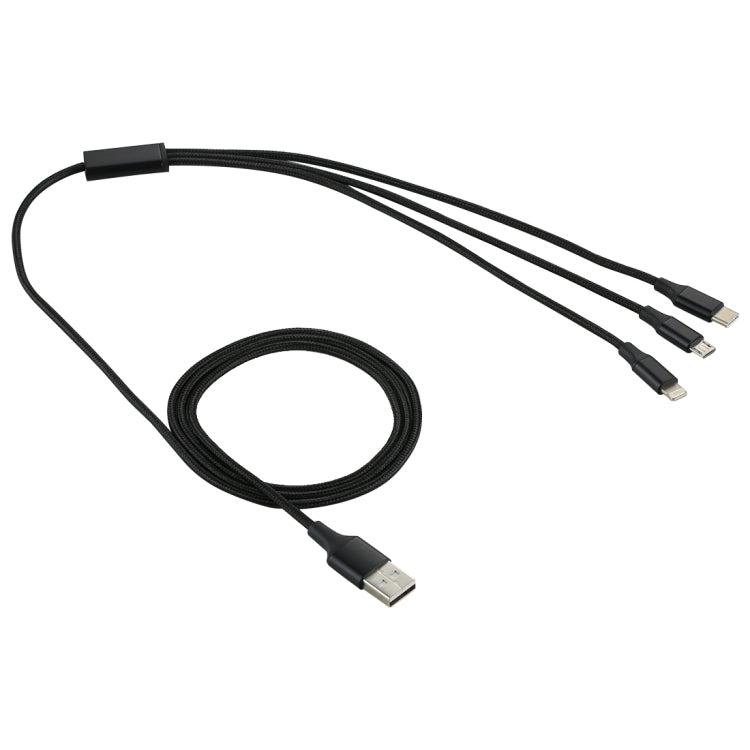2A 1.2m 3 in 1 USB to 8 Pin & USB-C / Type-C & Micro USB Nylon Weave Charging Cable