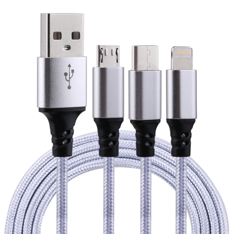 Câble de charge 3 en 1 USB vers 8 broches, USB-C/Type-C et Micro USB, 2 A, 1,2 m, en nylon tissé