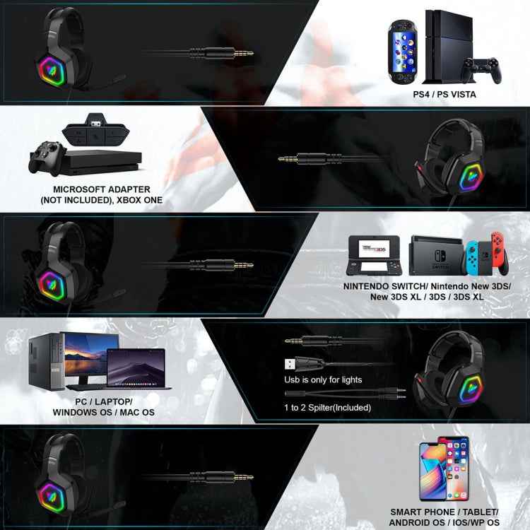 ONIKUMA K10 3.5mm Computer Games Wired Headset with RGB LED Light