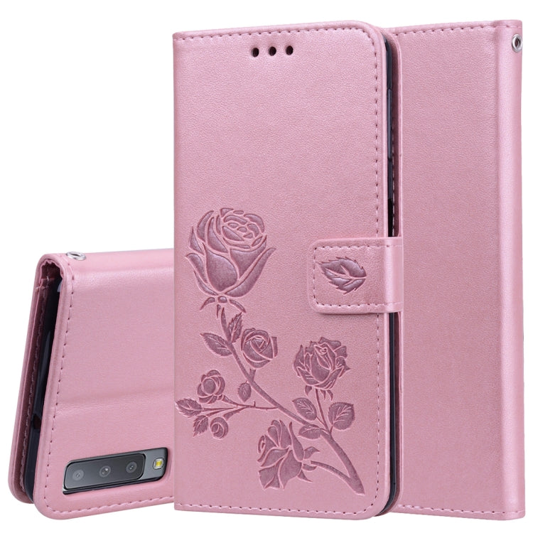 Rose Embossed Horizontal Flip PU Leather Case for Samsung Galaxy A7 (2018) , with Holder & Card Slots & Wallet