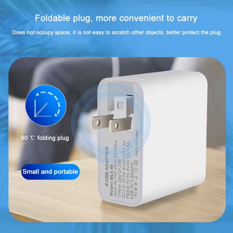 WLX-A6 4 Ports Quick Charging USB Travel Charger Power Adapter, US Plug