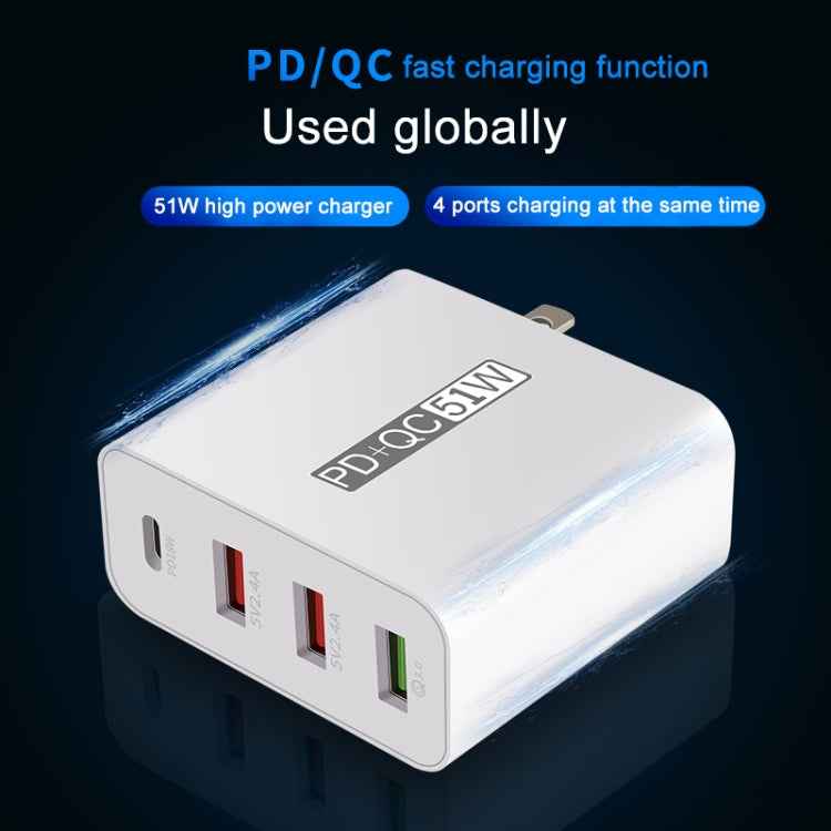 WLX-A6 4 Ports Quick Charging USB Travel Charger Power Adapter, US Plug