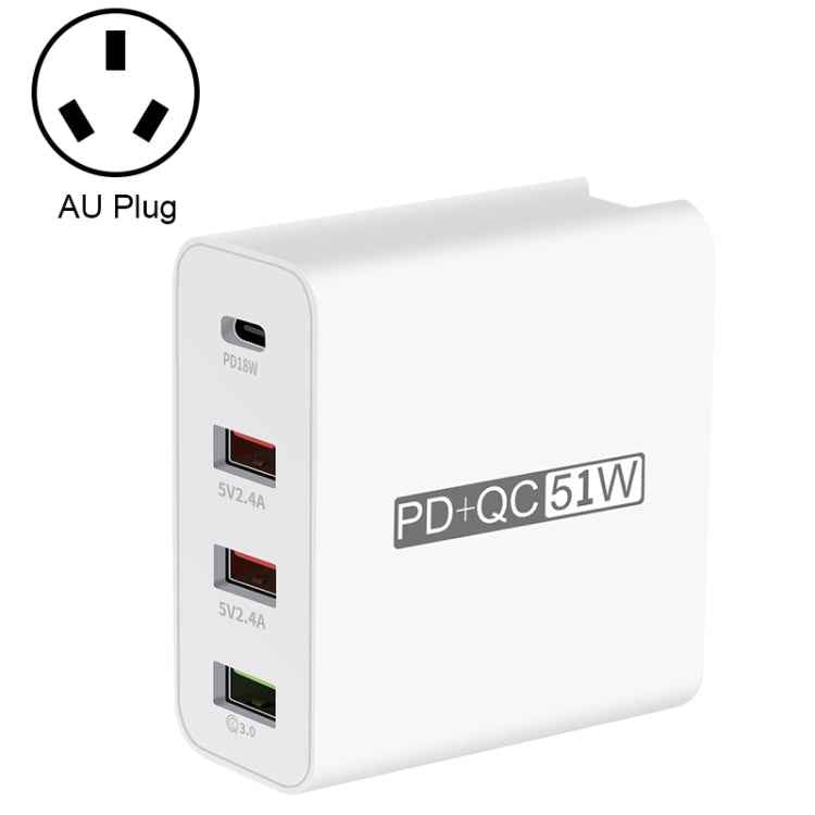 WLX-A6 4 Ports Quick Charging USB Travel Charger Power Adapter, AU Plug