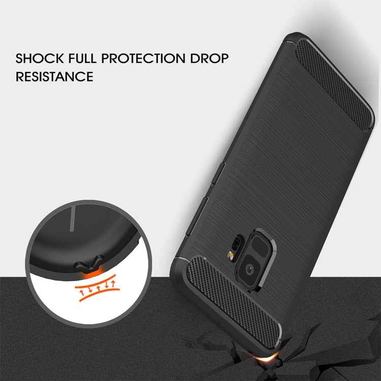 For Galaxy S9 Brushed Carbon Fiber Texture Soft TPU Anti-skip Protective Cover Back Case