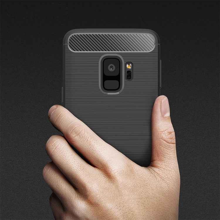 For Galaxy S9 Brushed Carbon Fiber Texture Soft TPU Anti-skip Protective Cover Back Case